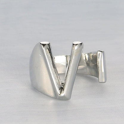 Silver Color Metal 26 Letter Open Hollow Finger Rings - L & M Kee, LLC