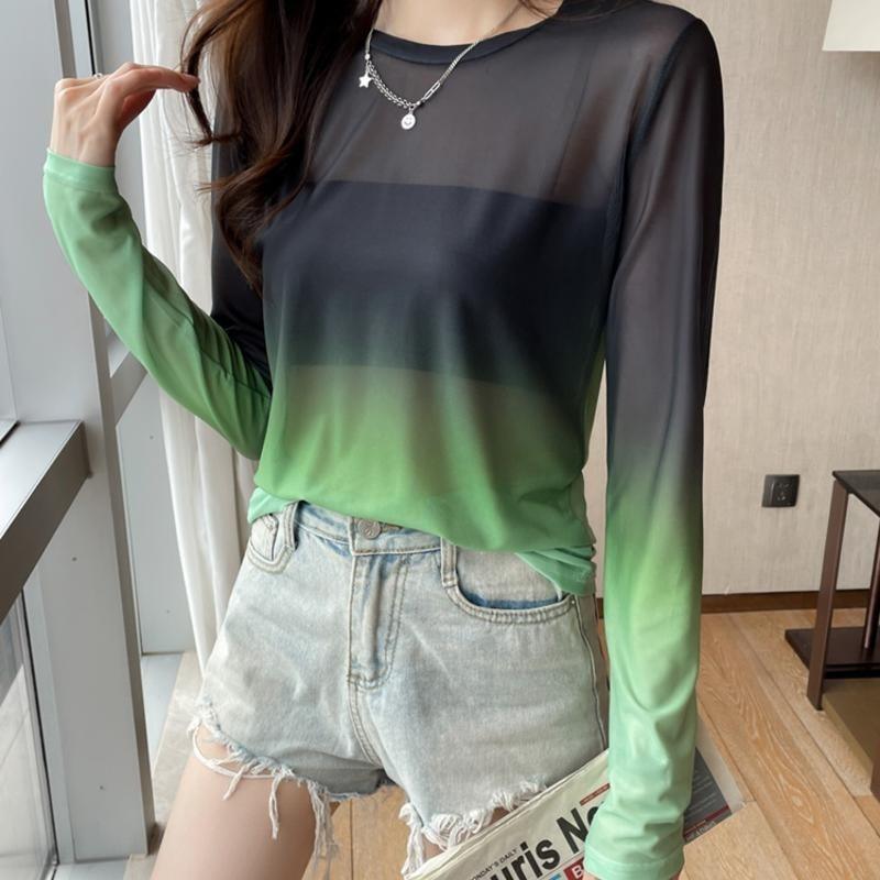 Gradient Color Loose Long-Sleeved T-Shirt - L & M Kee, LLC