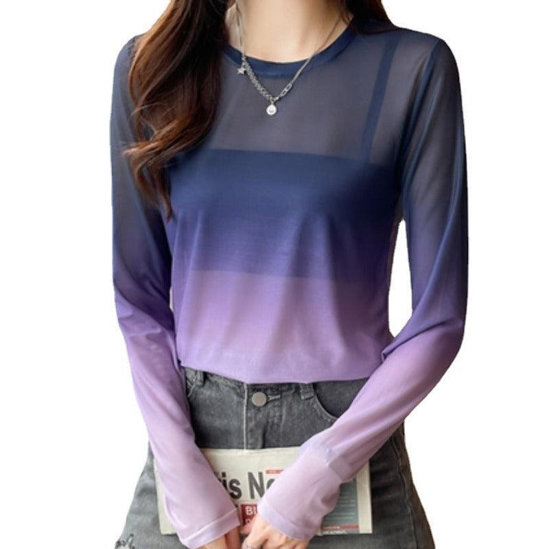 Gradient Color Loose Long-Sleeved T-Shirt - L & M Kee, LLC