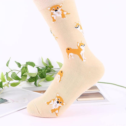 Cute Kawai Cartoon Women Combed Cotton Socks Women Funny Shiba Inu Dog Corgi Lovely Animal Pattern Casual Sock - L & M Kee, LLC