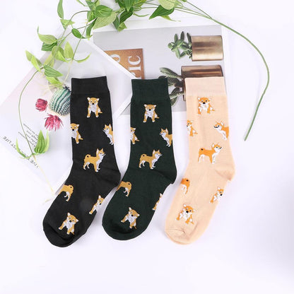 Cute Kawai Cartoon Women Combed Cotton Socks Women Funny Shiba Inu Dog Corgi Lovely Animal Pattern Casual Sock - L & M Kee, LLC