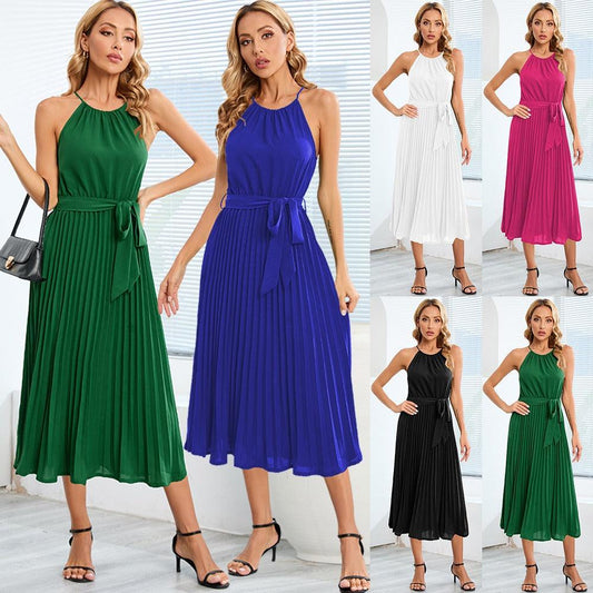 Spaghetti Straps Sleeveless Pleated Skirt Dress - L & M Kee, LLC