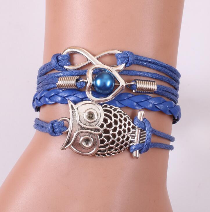 Infinity Owl Pearl Friendship Leather Bracelets - L & M Kee, LLC