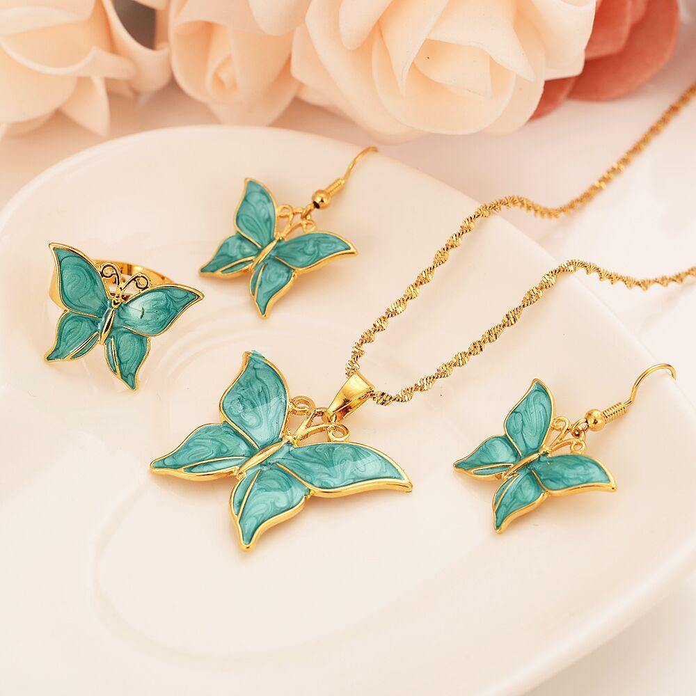 14 k Fine Gold Women Butterfly Jewelry Sets-L & M Kee, LLC