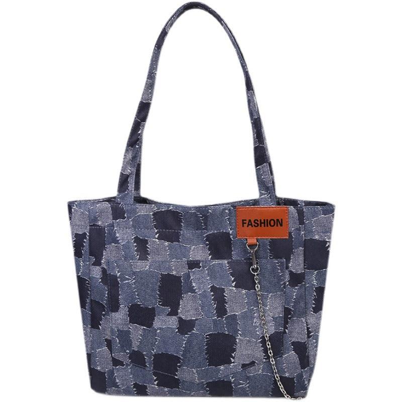 Plaid Denim Tote Bag - L & M Kee, LLC