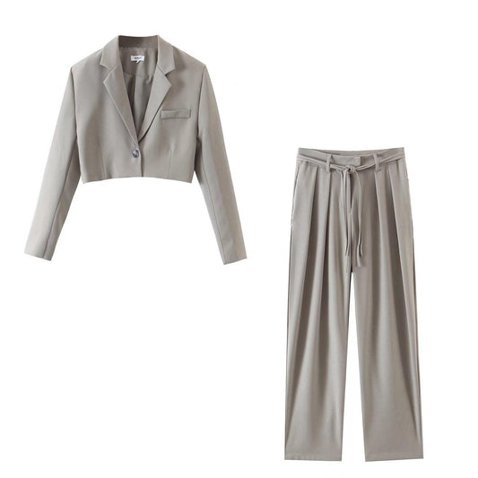 Gray Retro Straight Pants Suit - L & M Kee, LLC