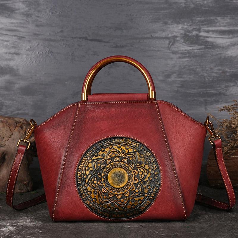 Luxury Women Genuine Leather Handbags Ladies Retro Elegant Shoulder Messenger Bag Cow Leather Handmade Womans Bags - L & M Kee, LLC