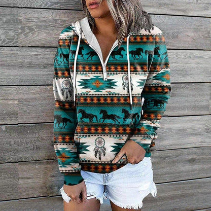 Women's New Ethnic Tribe Hooded Sweater Coat - L & M Kee, LLC