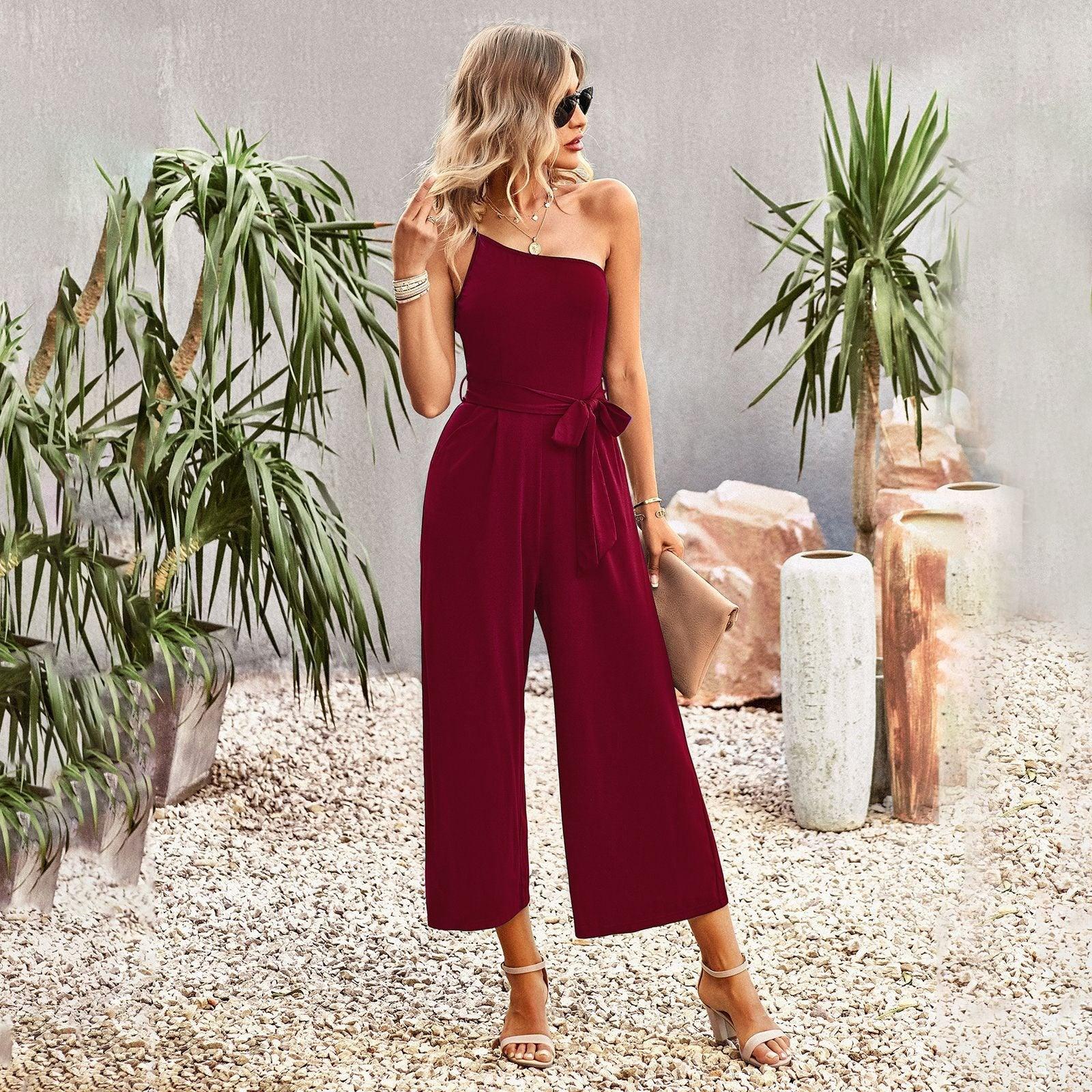 Off-shoulder Straight Leg Jumpsuit - L & M Kee, LLC