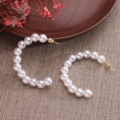 White Boho Imitation Pearl Circle Hoop Earrings - L & M Kee, LLC