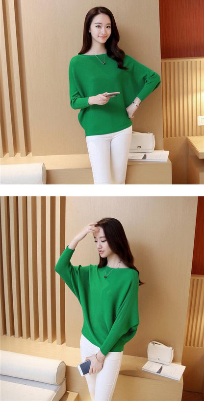 Boat Neck Batwing Sleeve Tapered Waist Knit Top - L & M Kee, LLC