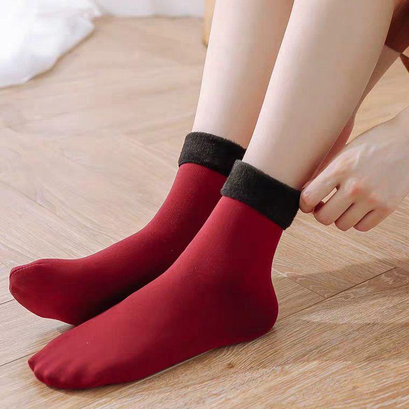 1 Pair of Solid Color Fuzzy Lined Socks Warm Womens Socks - L & M Kee, LLC