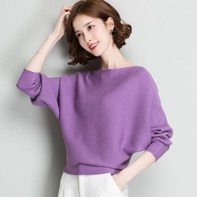 Boat Neck Batwing Sleeve Tapered Waist Knit Top - L & M Kee, LLC