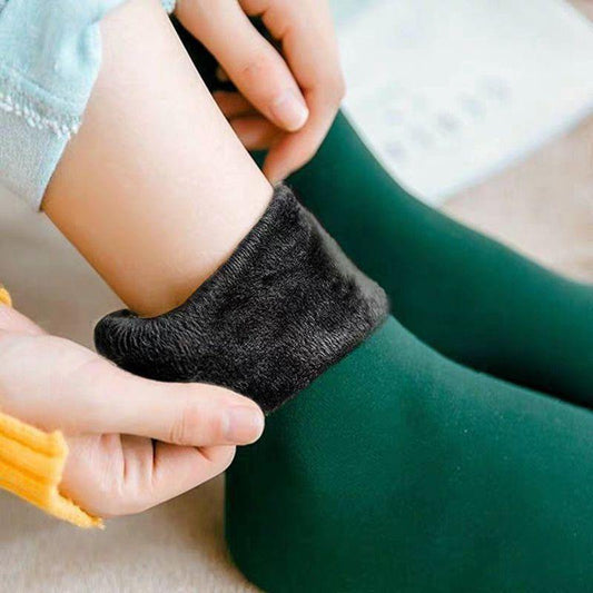 1 Pair of Solid Color Fuzzy Lined Socks Warm Womens Socks - L & M Kee, LLC