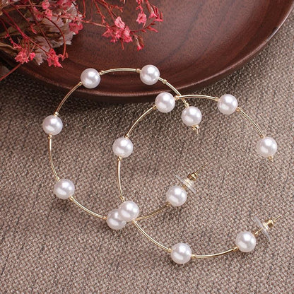 White Boho Imitation Pearl Circle Hoop Earrings - L & M Kee, LLC