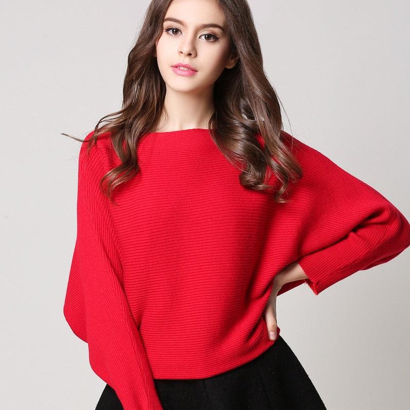 Boat Neck Batwing Sleeve Tapered Waist Knit Top - L & M Kee, LLC