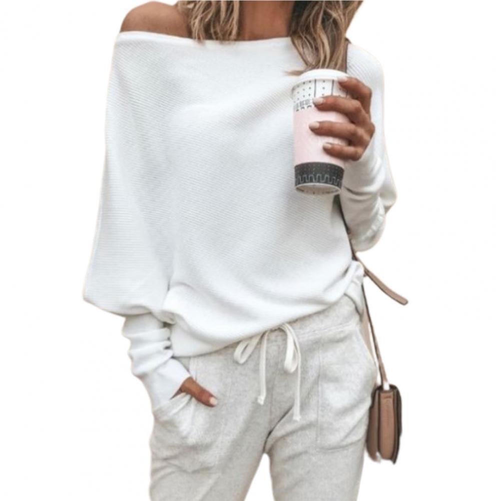 Off Shoulder Ribbed Texture Raglan Long Sleeve Pullover Top - L & M Kee, LLC