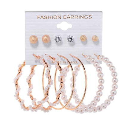 White Boho Imitation Pearl Circle Hoop Earrings - L & M Kee, LLC