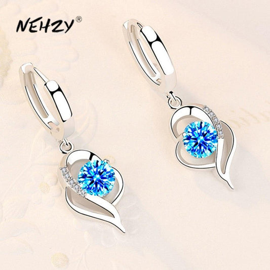 NEHZY 925 Sterling Silver Blue Pink White Purple Crystal Zircon Earrings - L & M Kee, LLC