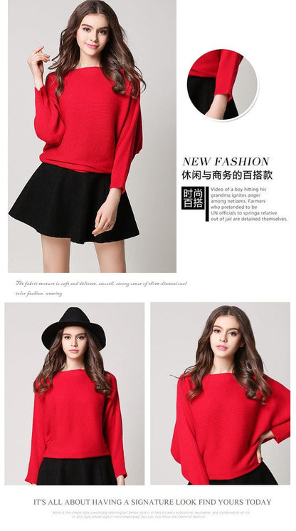 Boat Neck Batwing Sleeve Tapered Waist Knit Top - L & M Kee, LLC