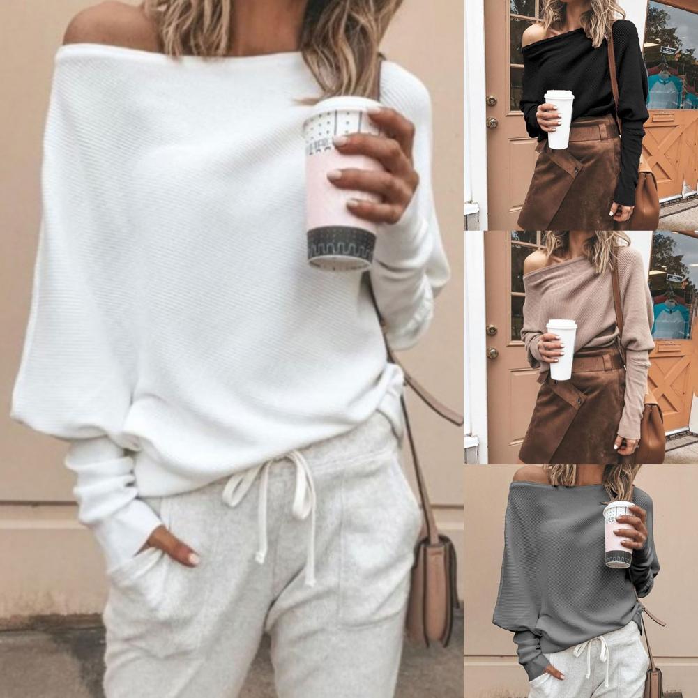 Off Shoulder Ribbed Texture Raglan Long Sleeve Pullover Top - L & M Kee, LLC