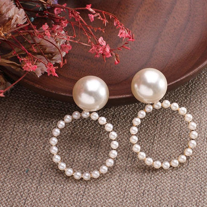 White Boho Imitation Pearl Circle Hoop Earrings - L & M Kee, LLC