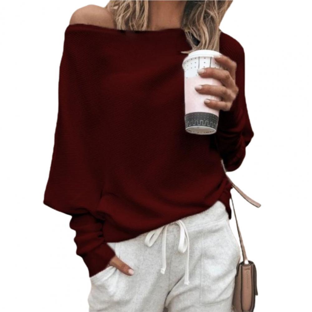 Off Shoulder Ribbed Texture Raglan Long Sleeve Pullover Top - L & M Kee, LLC