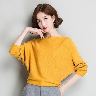 Boat Neck Batwing Sleeve Tapered Waist Knit Top - L & M Kee, LLC