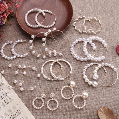 White Boho Imitation Pearl Circle Hoop Earrings - L & M Kee, LLC