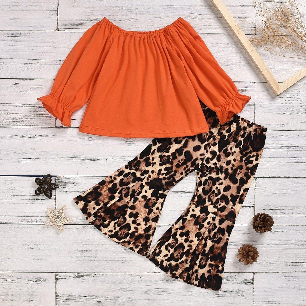 Infant Baby Girl Ruffle Top T-Shirt + Leopard Flare Pants Set - L & M Kee, LLC