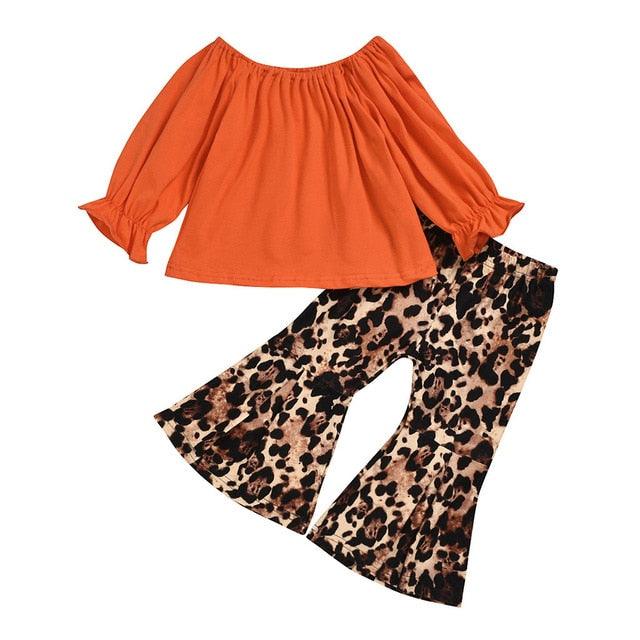 Infant Baby Girl Ruffle Top T-Shirt + Leopard Flare Pants Set - L & M Kee, LLC