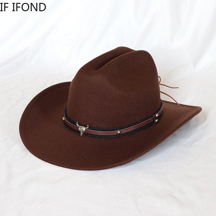 Vintage Western Cowboy Hat With Leather Wide Brim - L & M Kee, LLC