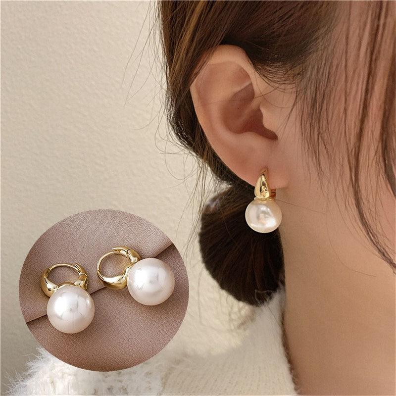 White Boho Imitation Pearl Circle Hoop Earrings - L & M Kee, LLC