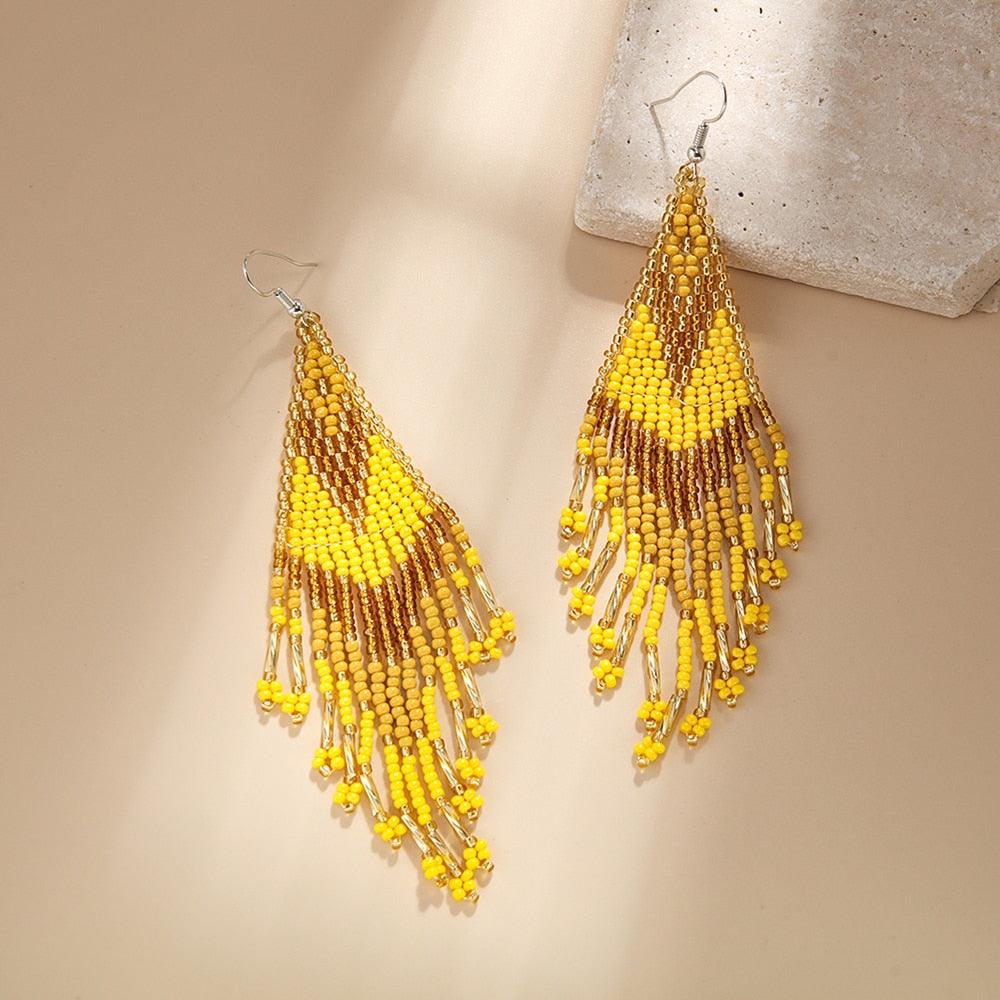 Colorful Beads Long Tassel Boho Earrings - L & M Kee, LLC