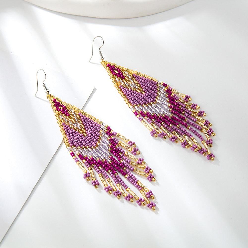 Colorful Beads Long Tassel Boho Earrings - L & M Kee, LLC