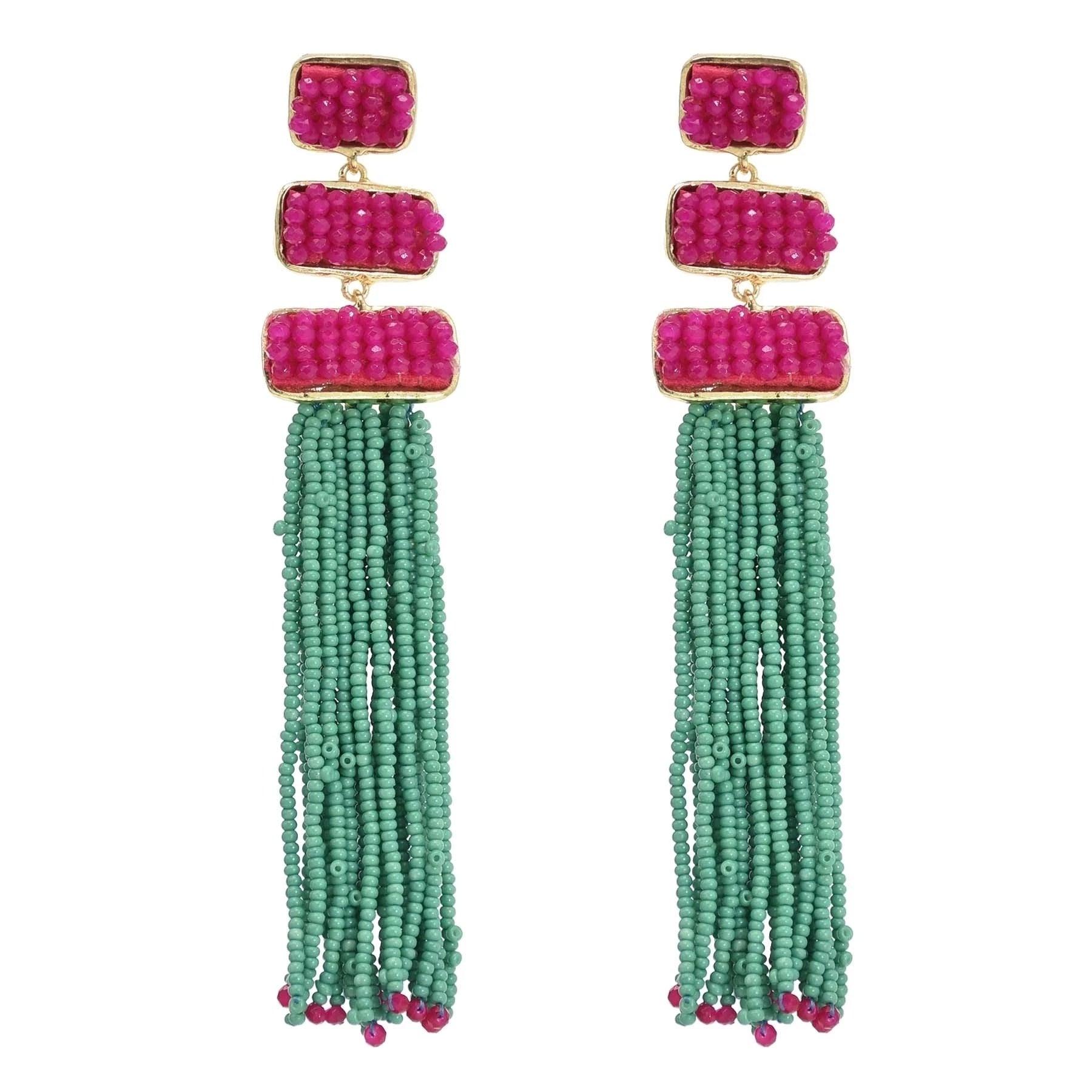 Multicolors Beaded Drop Earrings - L & M Kee, LLC