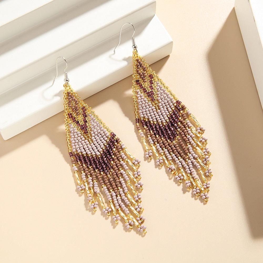 Colorful Beads Long Tassel Boho Earrings - L & M Kee, LLC