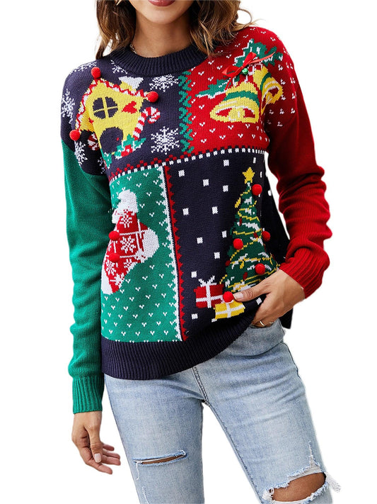 Elk Snowflake Bear Print Ugly Christmas Sweater