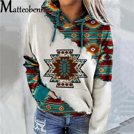 Aztec Print Lightweight Hoodie Women - L & M Kee, LLC