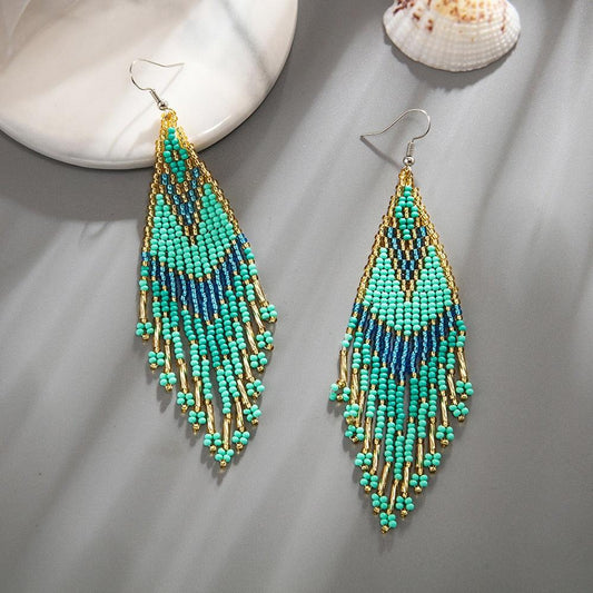 Colorful Beads Long Tassel Boho Earrings - L & M Kee, LLC