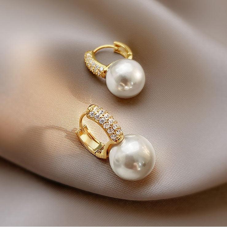 White Boho Imitation Pearl Circle Hoop Earrings - L & M Kee, LLC