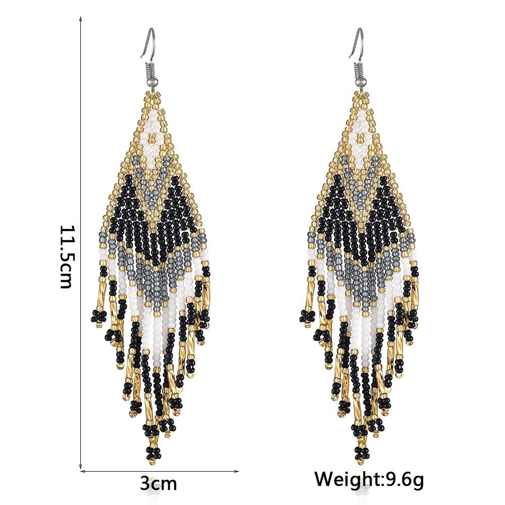 Colorful Beads Long Tassel Boho Earrings - L & M Kee, LLC