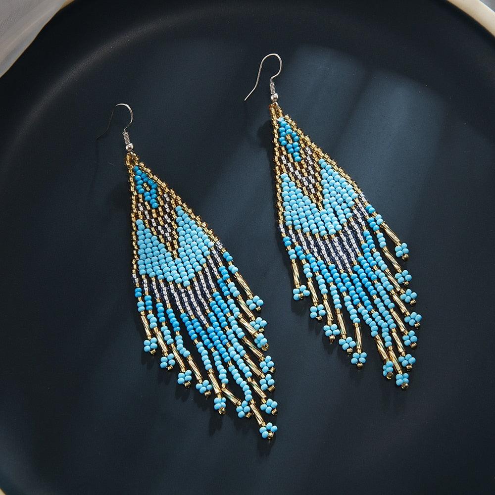 Colorful Beads Long Tassel Boho Earrings - L & M Kee, LLC