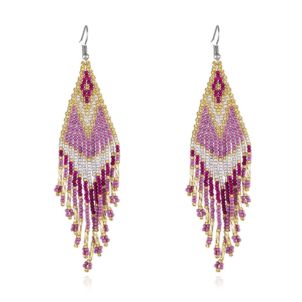 Colorful Beads Long Tassel Boho Earrings - L & M Kee, LLC