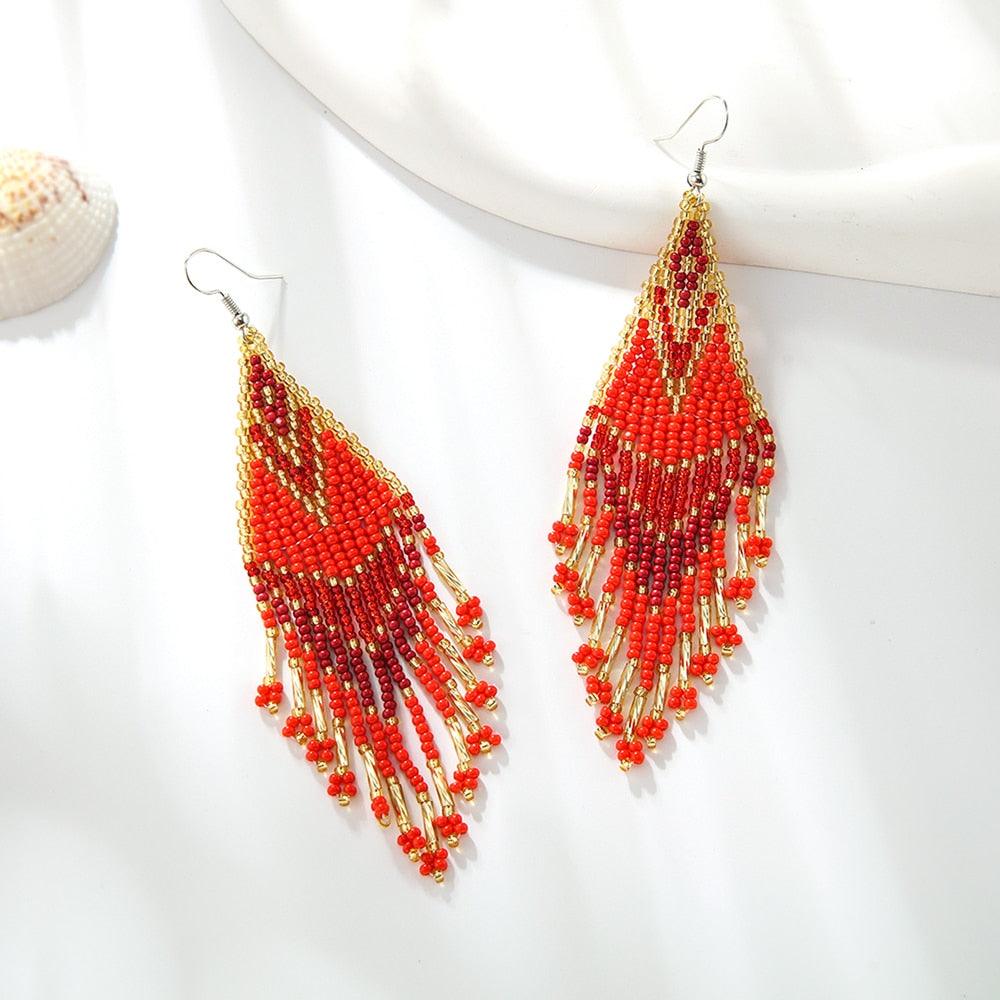 Colorful Beads Long Tassel Boho Earrings - L & M Kee, LLC