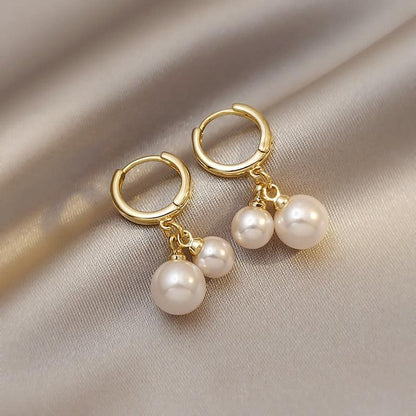 White Boho Imitation Pearl Circle Hoop Earrings - L & M Kee, LLC