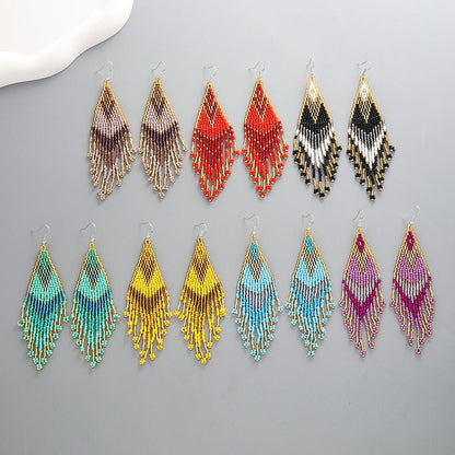 Colorful Beads Long Tassel Boho Earrings