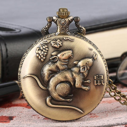 Unique Bronze Zodiac Pocket Watch | Snake Head | Rat | Bore | Cattle - L & M Kee, LLC