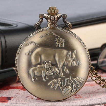 Unique Bronze Zodiac Pocket Watch | Snake Head | Rat | Bore | Cattle - L & M Kee, LLC