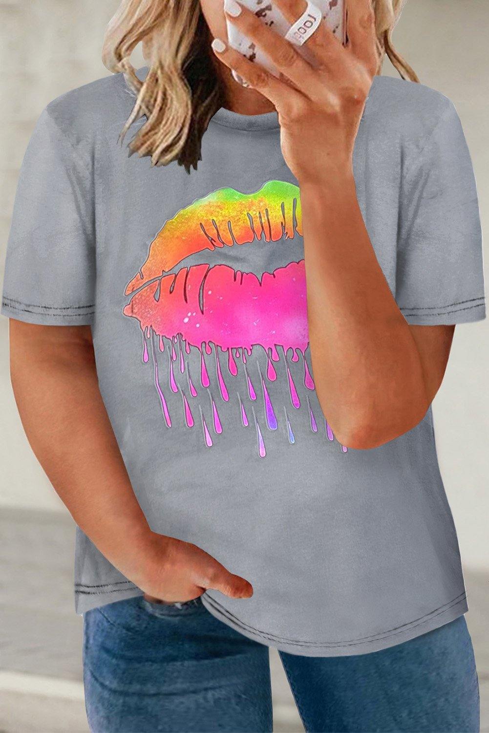 Neon Lips Graphic Plus Size T-shirt - L & M Kee, LLC